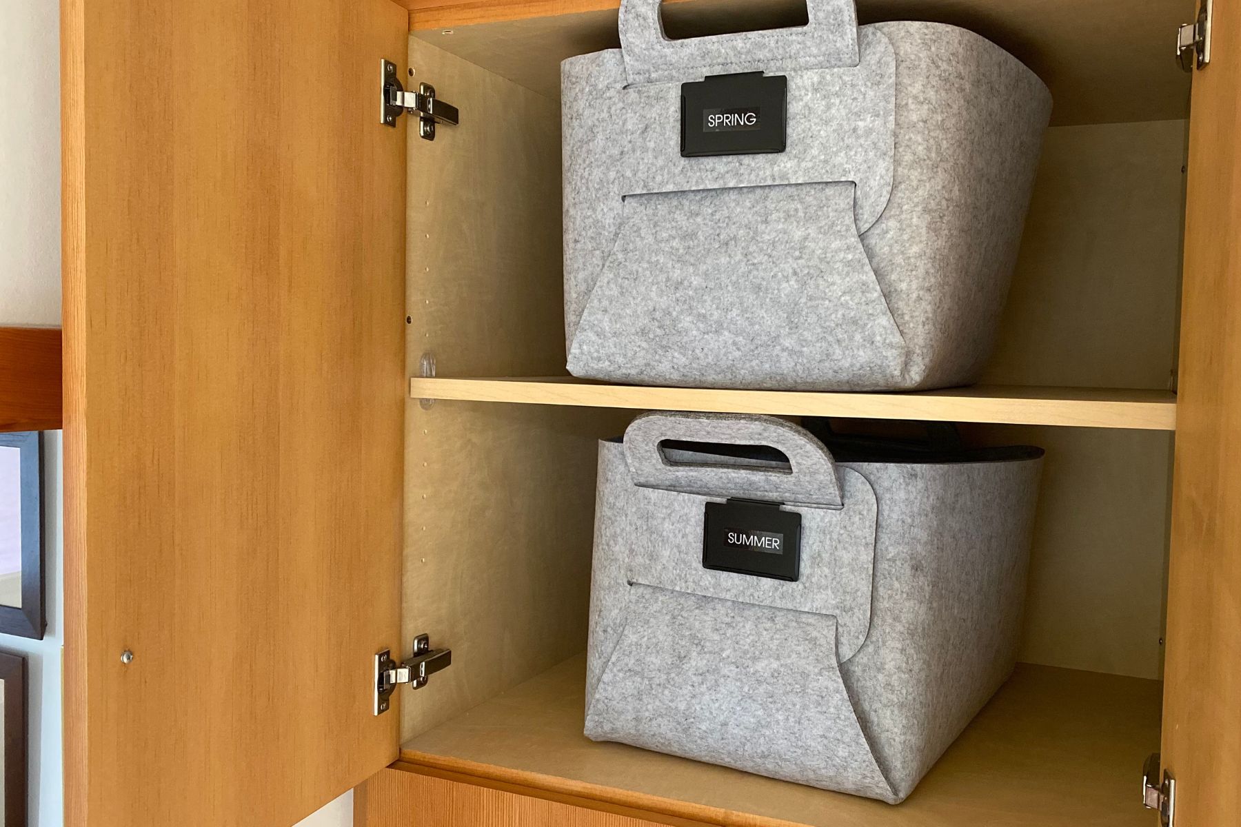 Felt bins in the linen closet